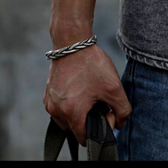 NEW 925 Sterling Silver Mens Modern Twist Bracelet - Picture 1 of 6